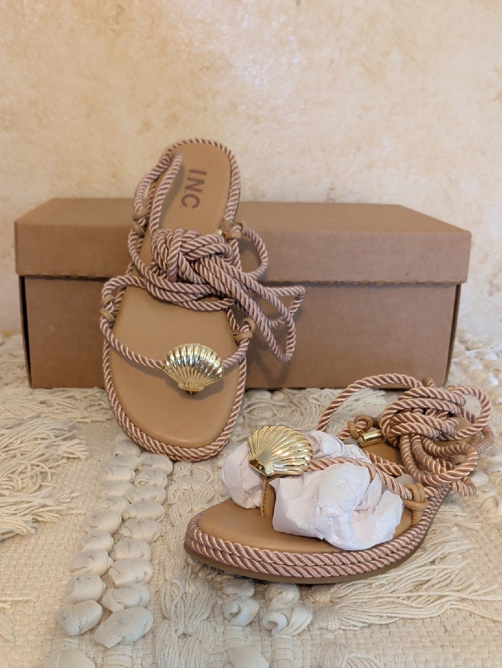 INC Shell & Rope Sandals 6
